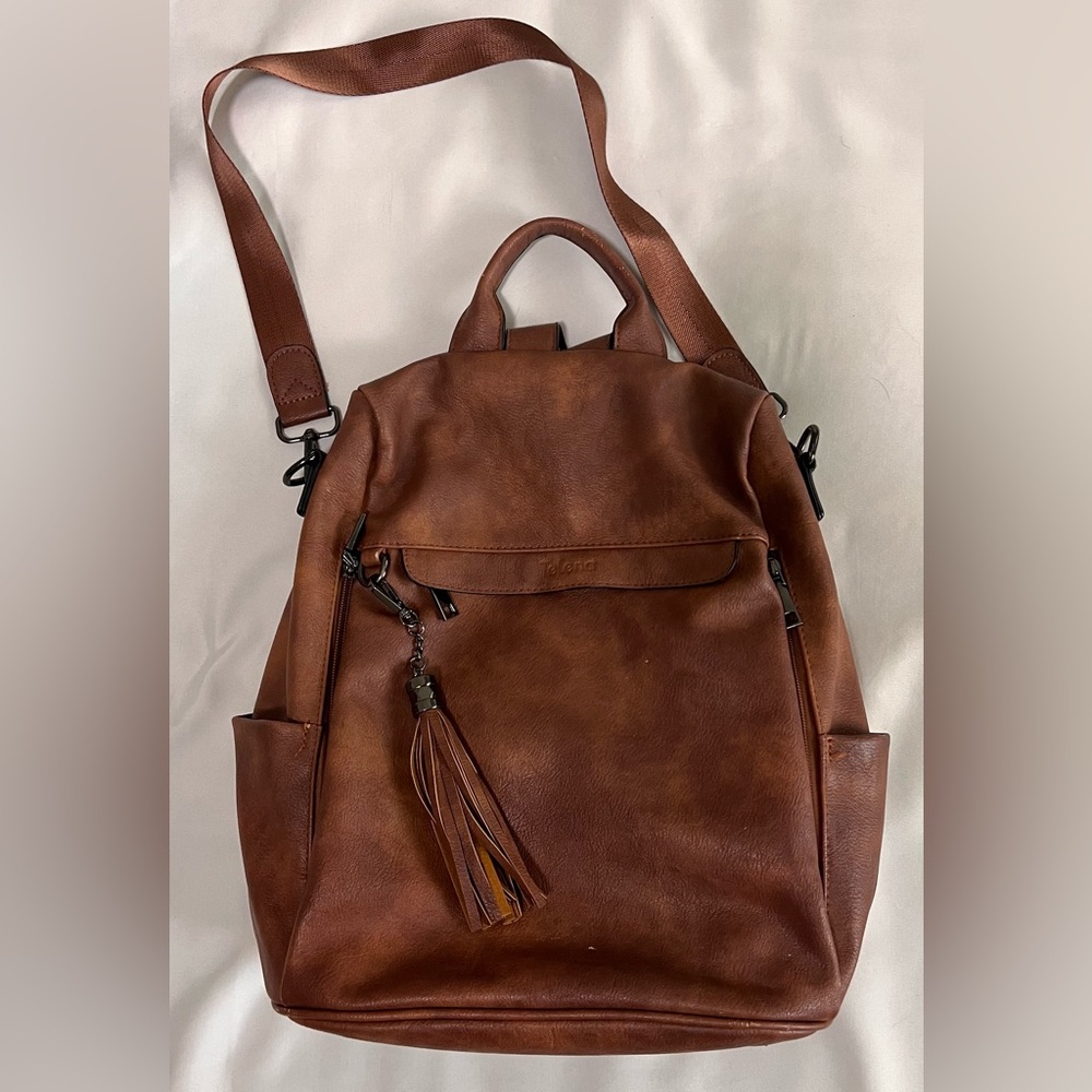 Tan Backpack Purse with Tassel & lots of storage